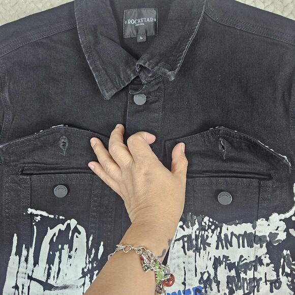 Rockstar Original US Fall Tour Denim Jacket Men Large Graffiti Grunge Streetwear - Picture 5 of 16